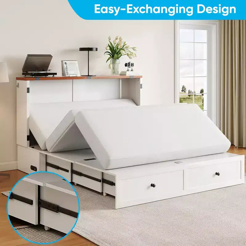 Cassettone letto a scomparsa Mjkone Full/Queen Size con contenitore, SENZA MATERASSO