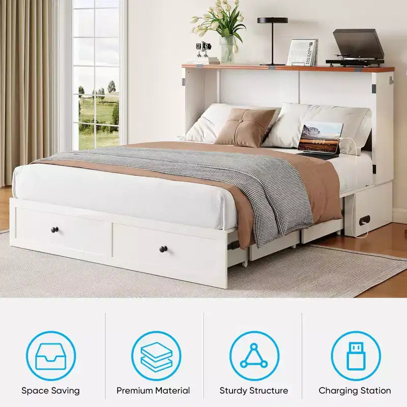 Cassettone letto a scomparsa Mjkone Full/Queen Size con contenitore, SENZA MATERASSO