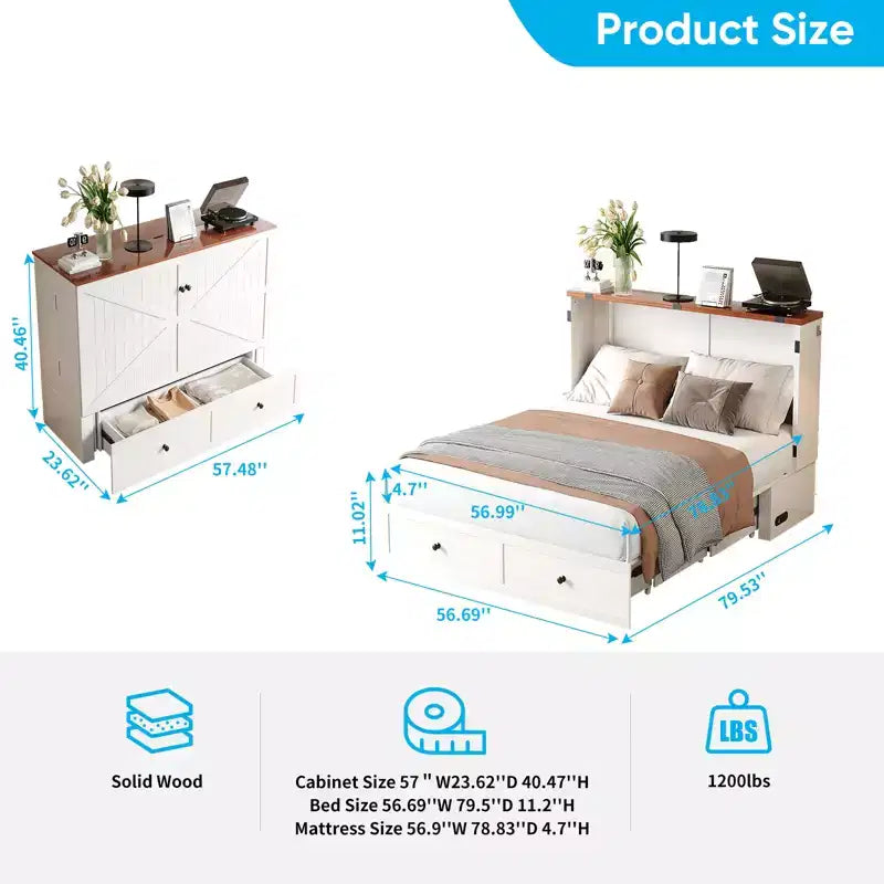 Cassettone letto a scomparsa Mjkone Full/Queen Size con contenitore, SENZA MATERASSO