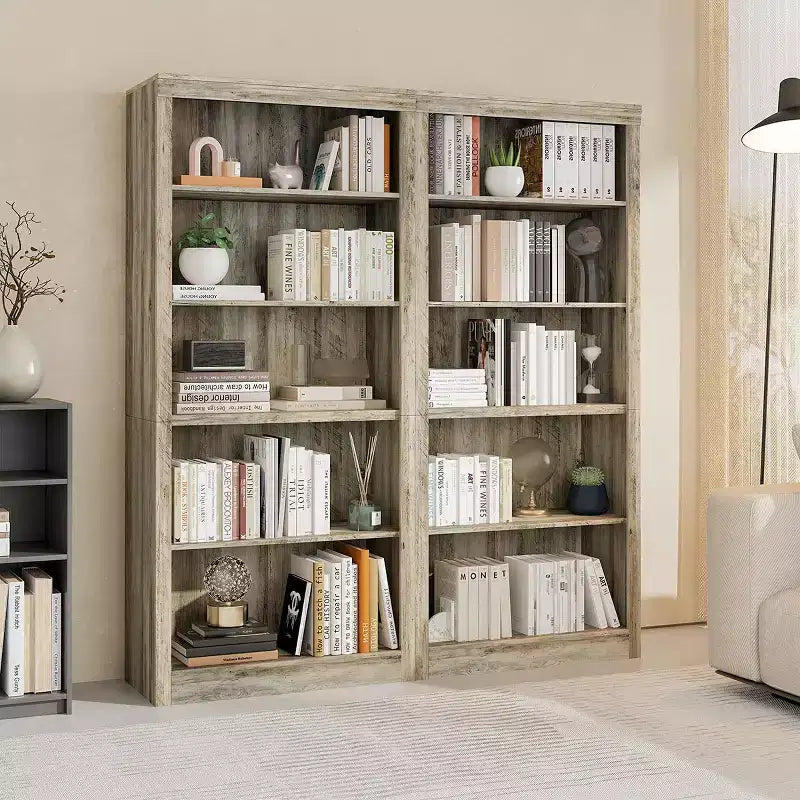Libreria moderna a 5 ripiani, libreria in legno alta 180 cm con vani aperti, scaffali espositivi da terra