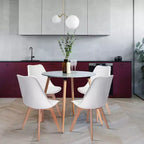FurnitureR Sedie da pranzo, sedie laterali imbottite in similpelle con schienale medio per sala da pranzo, cucina, soggiorno, gambe in legno massello, set da 4