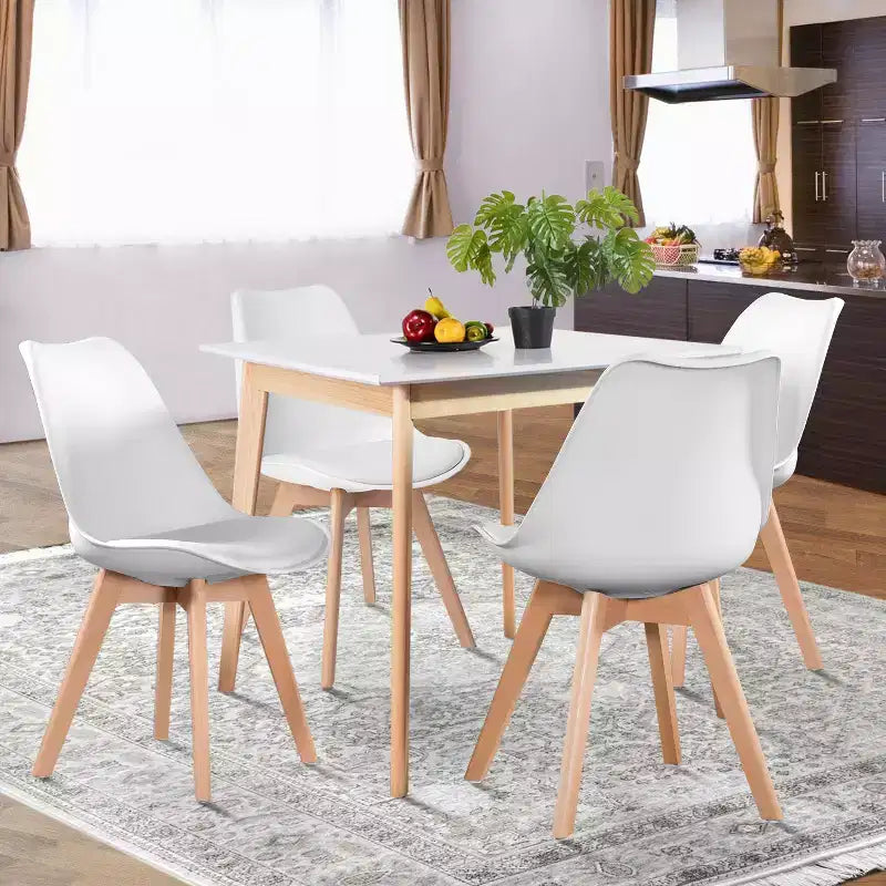 FurnitureR Sedie da pranzo, sedie laterali imbottite in similpelle con schienale medio per sala da pranzo, cucina, soggiorno, gambe in legno massello, set da 4