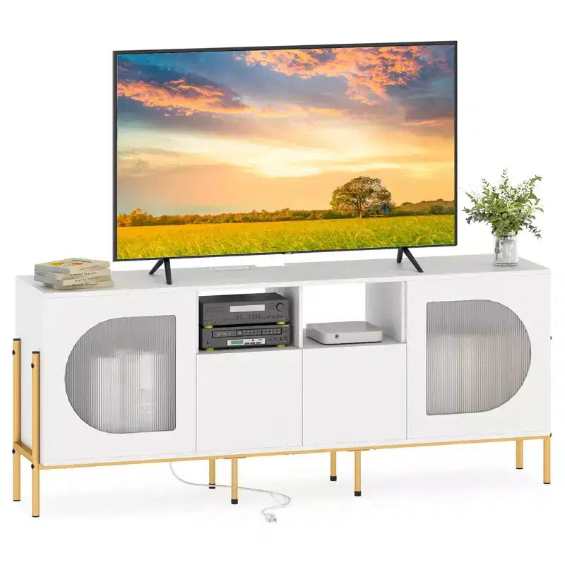 Mobile TV Costway con Stazione di Ricarica per TV da 70", Ante Scanalate e 2 Cassetti Contenitore, Bianco