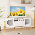 Mobile TV Costway con Stazione di Ricarica per TV da 70", Ante Scanalate e 2 Cassetti Contenitore, Bianco