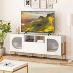 Mobile TV Costway con Stazione di Ricarica per TV da 70", Ante Scanalate e 2 Cassetti Contenitore, Bianco