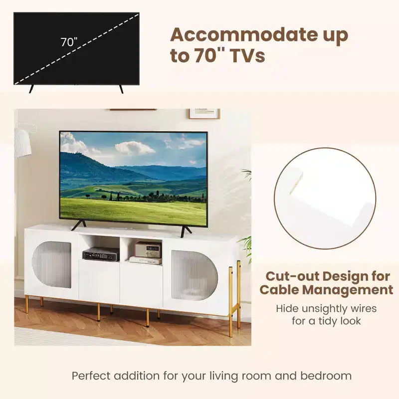 Mobile TV Costway con Stazione di Ricarica per TV da 70", Ante Scanalate e 2 Cassetti Contenitore, Bianco