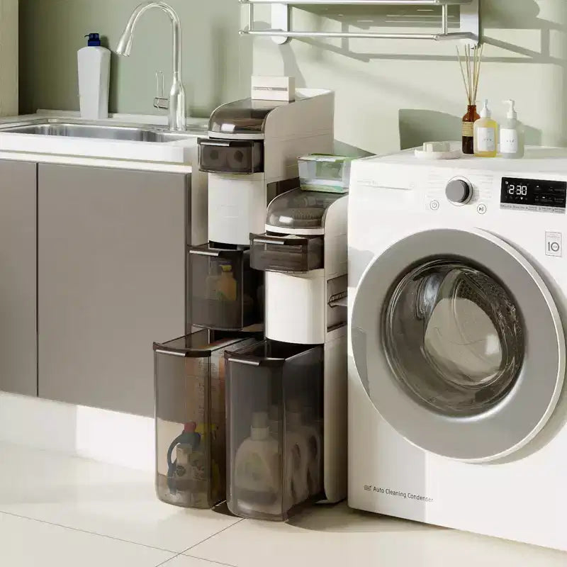 Costway Mobile Contenitore Stretto da Bagno a 4 Ripiani con Cassetti, Portafazzoletti e Ruote per Cucina