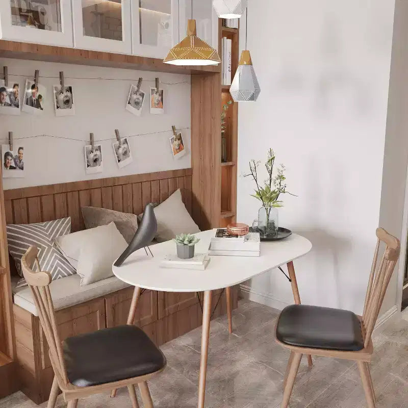 Tavolo da pranzo ovale FurnitureR moderno da 47,2 pollici per 4-6 persone, tavolo funzionale bianco con gambe in legno per l'ufficio domestico, la cucina, la sala da pranzo, il patio