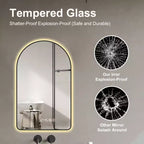 Specchio da Bagno Okak Arched Vanity con Display Ora e Temperatura, Specchio Antiappannamento per Bagno con Tre Temperature di Colore