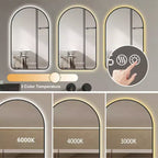 Specchio da Bagno Okak Arched Vanity con Display Ora e Temperatura, Specchio Antiappannamento per Bagno con Tre Temperature di Colore