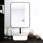 Okak 24X32IN Bathroom Mirror with Aluminum Frame, Retangular Vanity Mirror with Round Corner, Wall Mirror for Bathroom, Living Room, Black