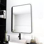 Okak 24X32IN Specchio da Bagno con Cornice in Alluminio, Specchio da Trucco Rettangolare con Angoli Arrotondati, Specchio da Parete per Bagno, Soggiorno, Nero