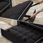 Divano letto estraibile moderno Okak con tasche laterali e supporto per telefono, comodo divanetto in velluto per soggiorno, appartamento