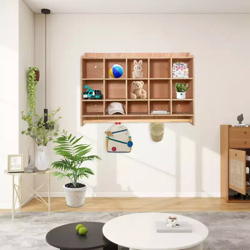 Contenitore a Scomparti da Parete, 15 Scomparti con Ganci per Scarpe Larghezza 120 cm, Scaffali per Asili Nido per Giocattoli, Mobili per Aula, Cameretta dei Bambini