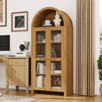 GustoWave Vetrinetta ad arco con ripiani regolabili, Mobiletto contenitore alto 70 cm in legno con ante in acrilico trasparente, texture rovere