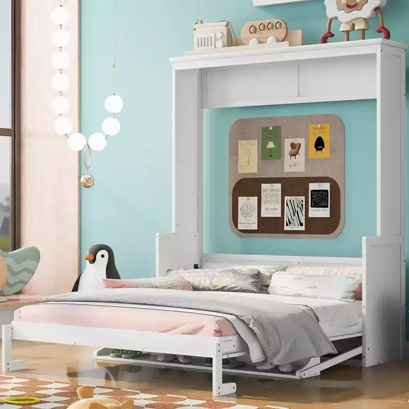 Letto a scomparsa Queen Size con ripiano portaoggetti, Letti a muro pieghevoli con mobile in legno Queen per camera degli ospiti ufficio domestico
