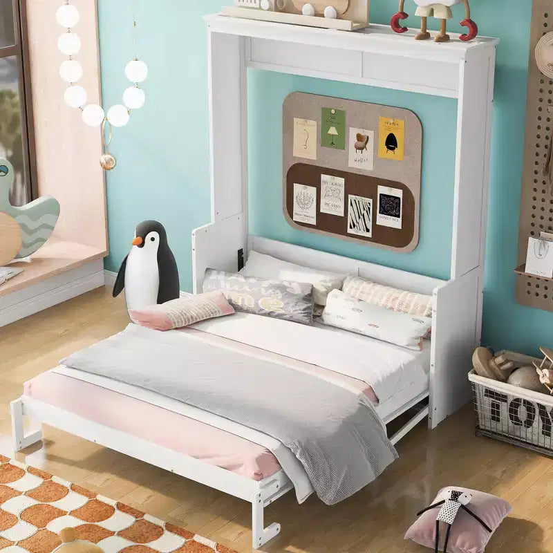 Letto a scomparsa Queen Size con ripiano portaoggetti, Letti a muro pieghevoli con mobile in legno Queen per camera degli ospiti ufficio domestico