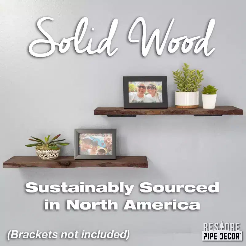 Mensola in legno con bordo vivo RESTORE Trail Brown 24 pollici (solo legno) di Pipe Decor
