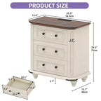 Comodino con 3 cassetti Tavolino da notte Cassettiera piccola per camera da letto Bianco rustico
