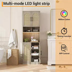 Armadietto multiuso da 180 cm con striscia luminosa a LED e ripiano per microonde, credenza da cucina con ripiani regolabili per sala da pranzo