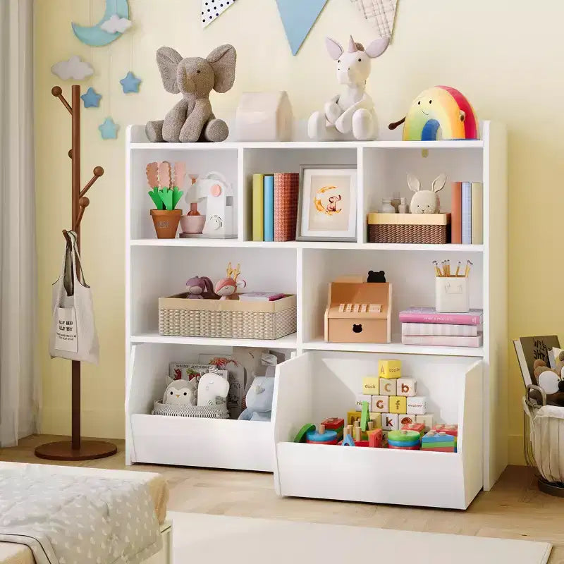 GustoWave Mobile Contenitore Giocattoli con Cassetti Rimovibili, Libreria per Bambini con Ruote Nascoste, Organizzatore Multifunzionale per Sala Giochi