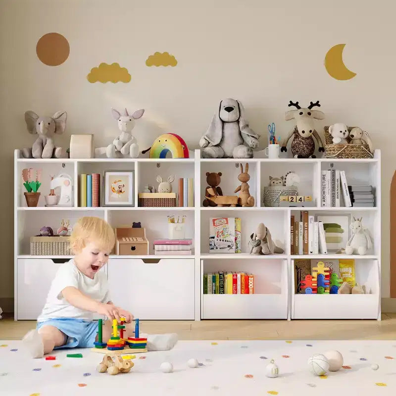 GustoWave Mobile Contenitore Giocattoli con Cassetti Rimovibili, Libreria per Bambini con Ruote Nascoste, Organizzatore Multifunzionale per Sala Giochi