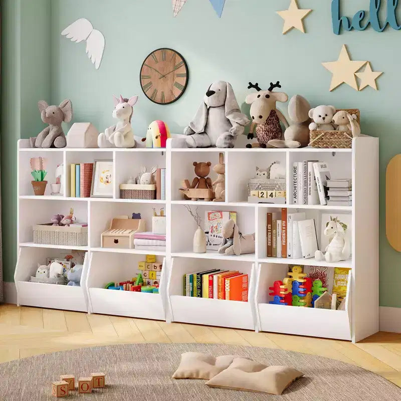 GustoWave Mobile Contenitore Giocattoli con Cassetti Rimovibili, Libreria per Bambini con Ruote Nascoste, Organizzatore Multifunzionale per Sala Giochi