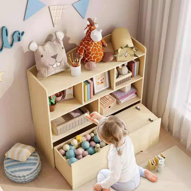 GustoWave Mobile Contenitore Giocattoli con Cassetti Rimovibili, Libreria per Bambini con Ruote Nascoste, Organizzatore Multifunzionale per Sala Giochi