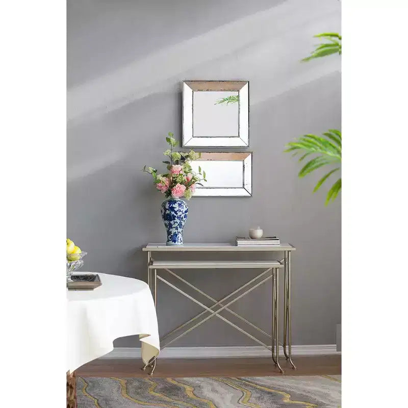 MAYEERTY 18 x 18 Specchio Decorativo Quadrato Effetto Invecchiato, Specchio da Parete per Soggiorno, Ingresso, Ufficio, Camera da Letto, Corridoio, Argento