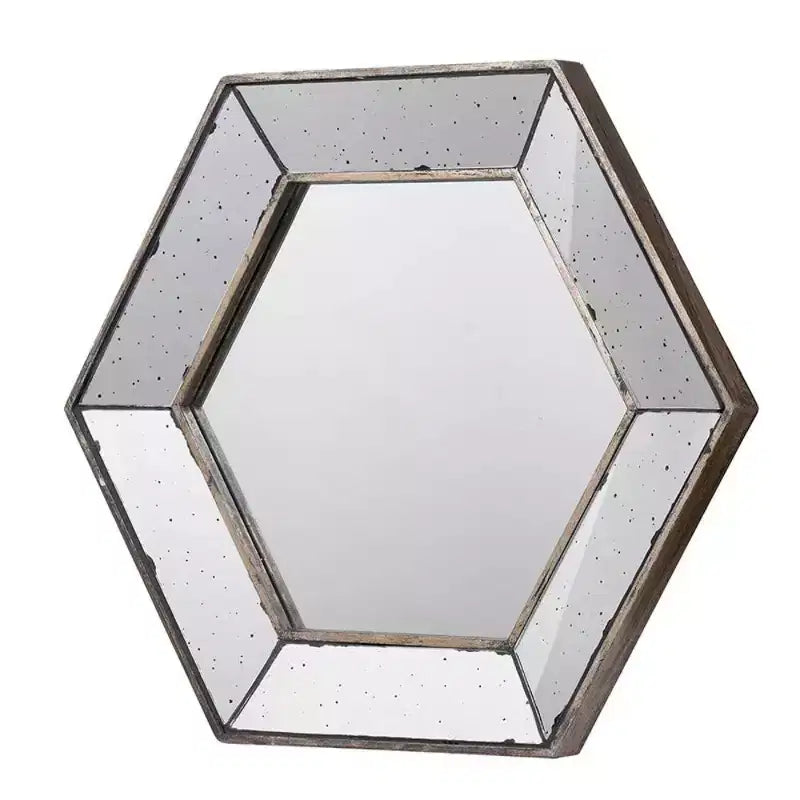 MAYEERTY Specchio da parete esagonale 21 x 18 con finitura argento, specchio decorativo per soggiorno, ingresso, camera da letto