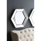 MAYEERTY Specchio da parete esagonale 21 x 18 con finitura argento, specchio decorativo per soggiorno, ingresso, camera da letto