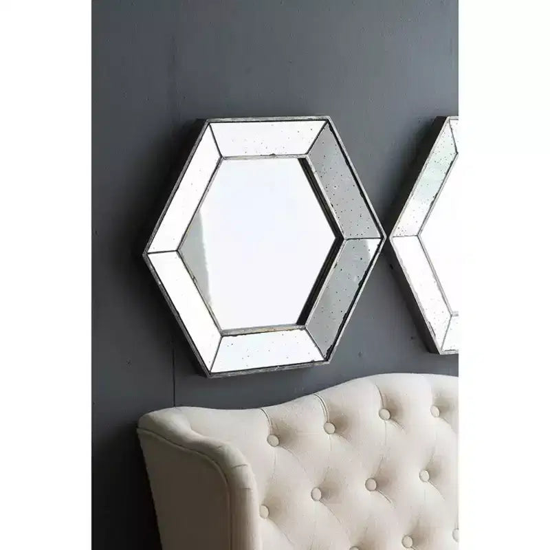 MAYEERTY Specchio da parete esagonale 21 x 18 con finitura argento, specchio decorativo per soggiorno, ingresso, camera da letto