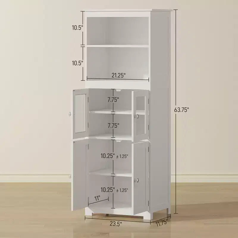 Credenza piccola da 63 pollici con alzata, dispensa da cucina a 4 ante, mobiletto indipendente con ripiano regolabile per sala da pranzo, soggiorno