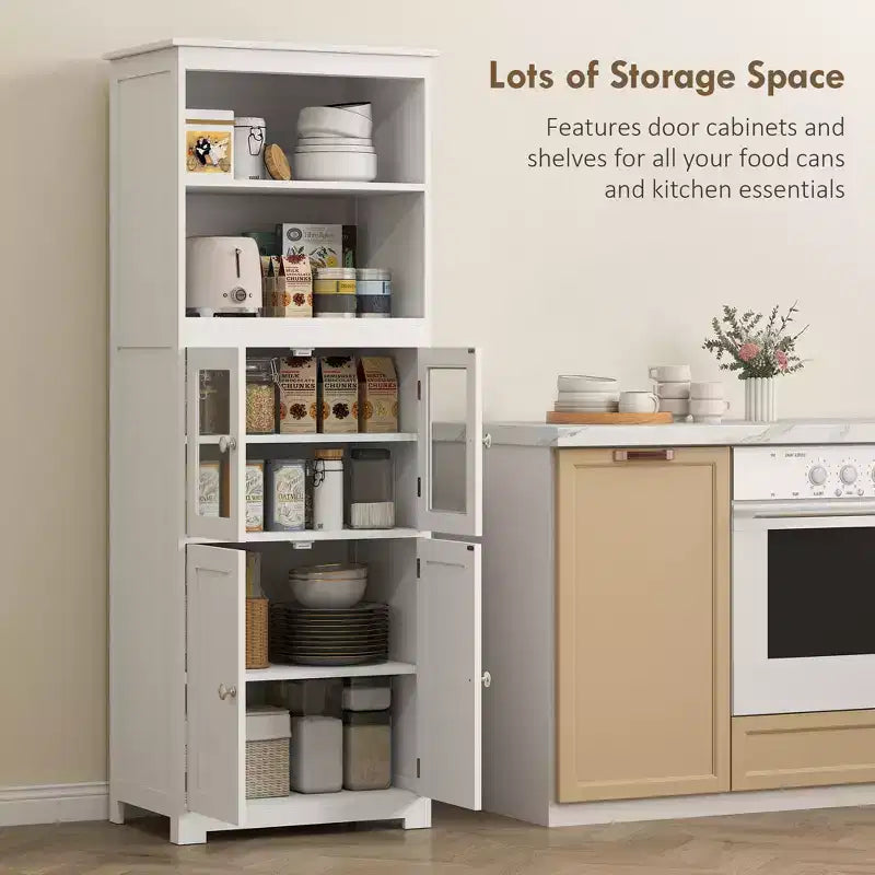 Credenza piccola da 63 pollici con alzata, dispensa da cucina a 4 ante, mobiletto indipendente con ripiano regolabile per sala da pranzo, soggiorno