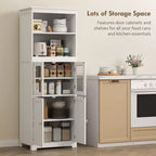 Credenza piccola da 63 pollici con alzata, dispensa da cucina a 4 ante, mobiletto indipendente con ripiano regolabile per sala da pranzo, soggiorno