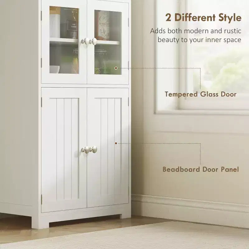 Credenza piccola da 63 pollici con alzata, dispensa da cucina a 4 ante, mobiletto indipendente con ripiano regolabile per sala da pranzo, soggiorno