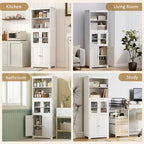 Credenza piccola da 63 pollici con alzata, dispensa da cucina a 4 ante, mobiletto indipendente con ripiano regolabile per sala da pranzo, soggiorno