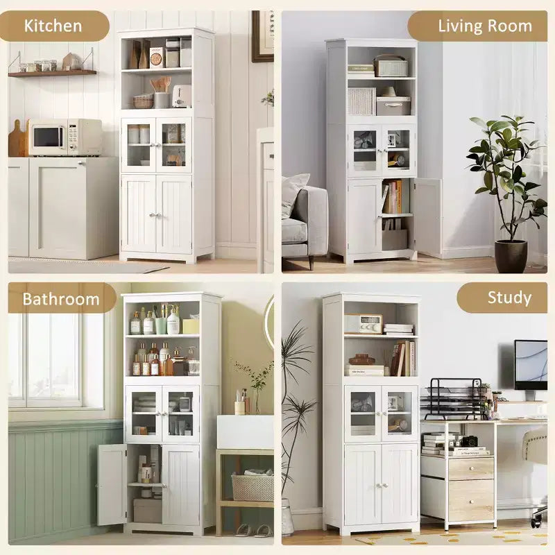 Credenza piccola da 63 pollici con alzata, dispensa da cucina a 4 ante, mobiletto indipendente con ripiano regolabile per sala da pranzo, soggiorno