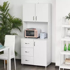 Credenza da cucina a sé stante con mobile superiore, organizer con 2 ante, 3 cassetti e piano di lavoro aperto, ripiano regolabile