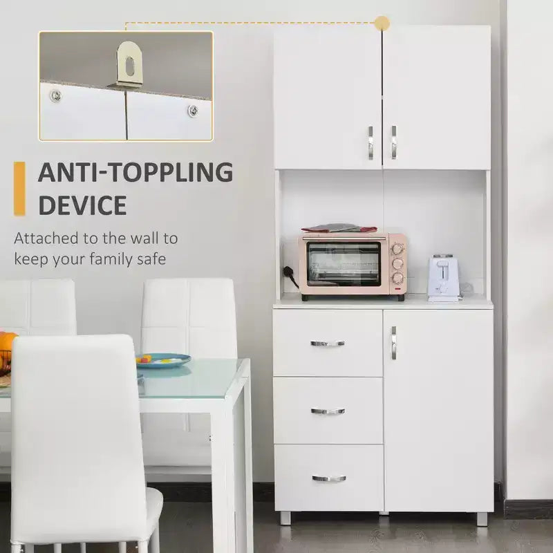 Credenza da cucina a sé stante con mobile superiore, organizer con 2 ante, 3 cassetti e piano di lavoro aperto, ripiano regolabile