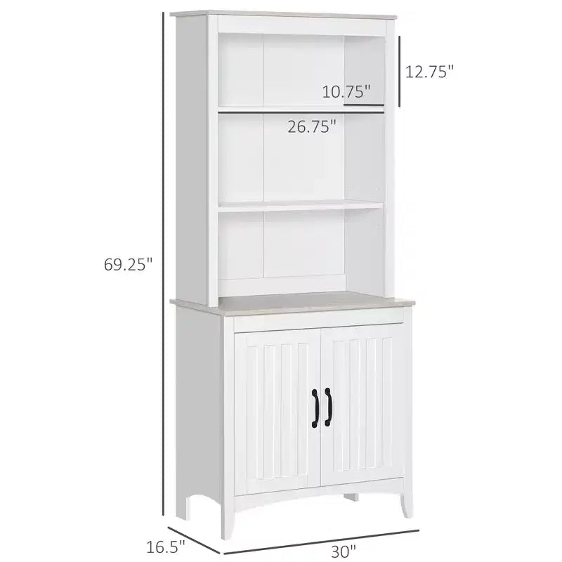 Credenza da cucina da 70", mobile dispensa autoportante con ripiani a 3 livelli, buffet con ripiani regolabili e piano d'appoggio aperto