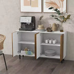 Mobile credenza, Armadietto da cucina a buffet con ripiani regolabili, 4 ante a spina di pesce e gambe in legno di pino
