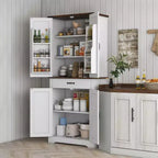 Dispensa alta da cucina da 180 cm, Armadio dispensa stile rustico con ante a grana di legno, 6 ripiani con 2 ante, Cassetto e Ripiani regolabili
