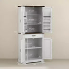 Dispensa alta da cucina da 180 cm, Armadio dispensa stile rustico con ante a grana di legno, 6 ripiani con 2 ante, Cassetto e Ripiani regolabili