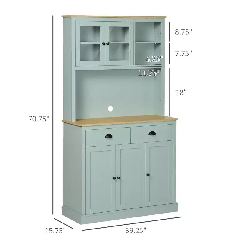 71 Dispensa a Parete, Credenza da Cucina con Alzata, Mobile Contenitore Moderno, Mobile per Microonde con Cassetti, Ante in Vetro e Ripiani Regolabili