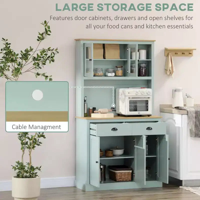 71 Dispensa a Parete, Credenza da Cucina con Alzata, Mobile Contenitore Moderno, Mobile per Microonde con Cassetti, Ante in Vetro e Ripiani Regolabili