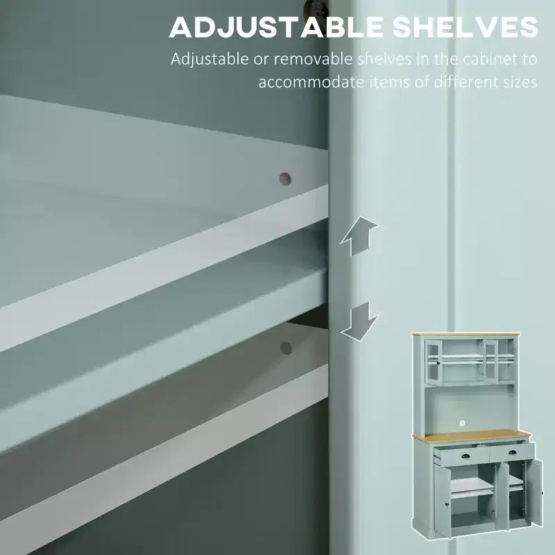 71 Dispensa a Parete, Credenza da Cucina con Alzata, Mobile Contenitore Moderno, Mobile per Microonde con Cassetti, Ante in Vetro e Ripiani Regolabili