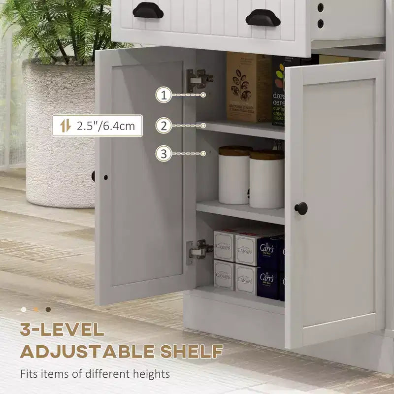 Mobiletto a Microonde da Cucina con Cassetto, Anta e Ripiano Regolabile, Credenza con Alzata per Sala da Pranzo