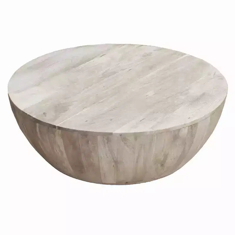 Tavolino da caffè rotondo Royal Hampton 35,5 pollici in legno di mango, venature sottili, bianco anticato