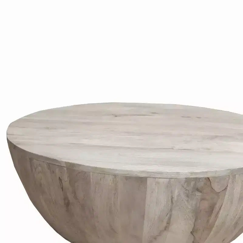 Tavolino da caffè rotondo Royal Hampton 35,5 pollici in legno di mango, venature sottili, bianco anticato